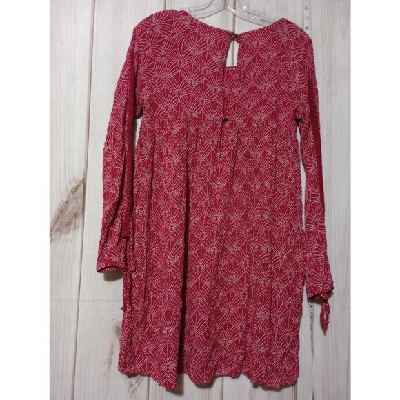 Roxy Dress Womens Small Red White Long Sleeve Boho Tunic Keyhole Viscose Print - Picture 4 of 8